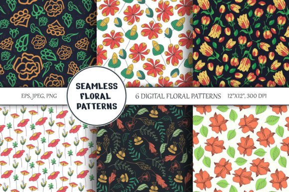 6 Vector Seamless Floral Patterns: Your Go-To Resource for Versatile, High-Quality Design