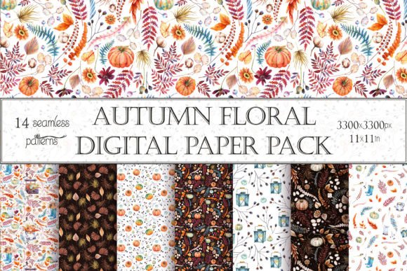 Autumn Floral Seamless Patterns. Fall