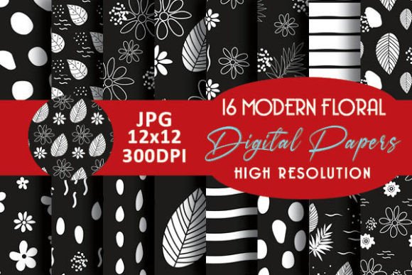Black and White Abstract Floral Patterns