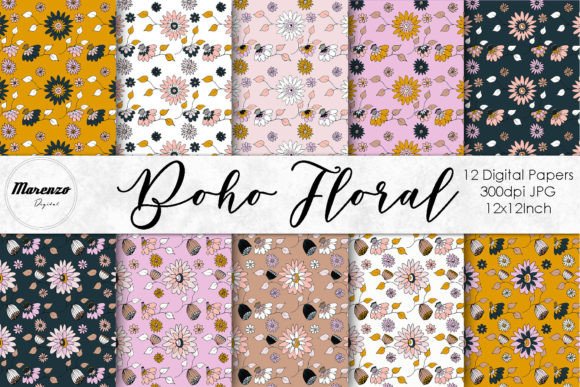 Boho Floral Patterns - Digital Papers