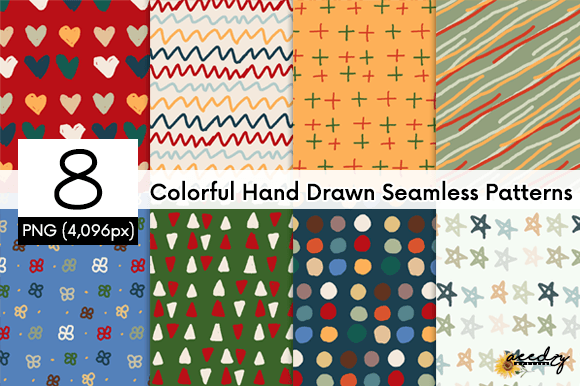 Colorful Hand Drawn Seamless Patterns Se