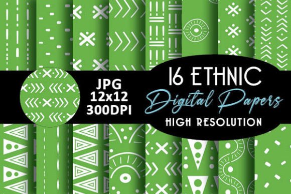 Green Ethnic Digital Papers Patterns
