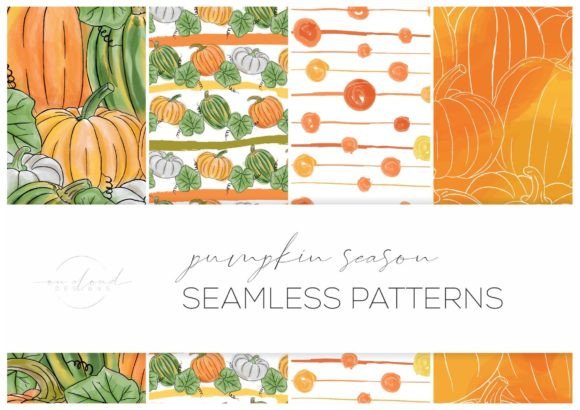 Hand-drawn Pumpkins Seamless Patterns