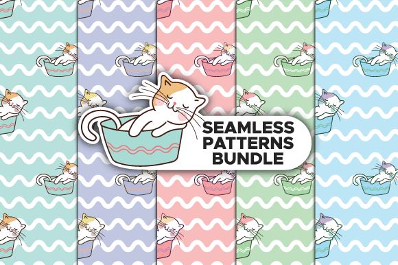 Lazy Cat Seamless Patterns Bundle