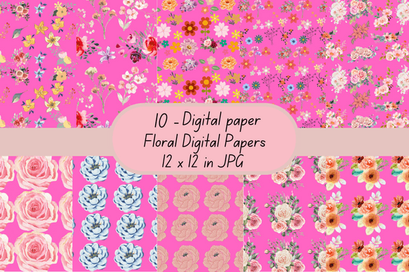 Pink Floral Digital Papers Patterns