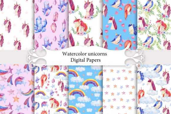 Seamless Watercolor Unicorn Patterns: Creative Digital Assets for Designers & Crafters