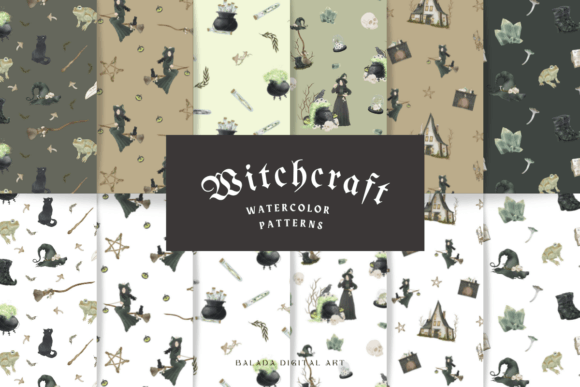 Vintage Witch Seamless Patterns