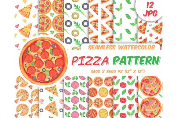Watercolor Pizza Seamless Patterns Set