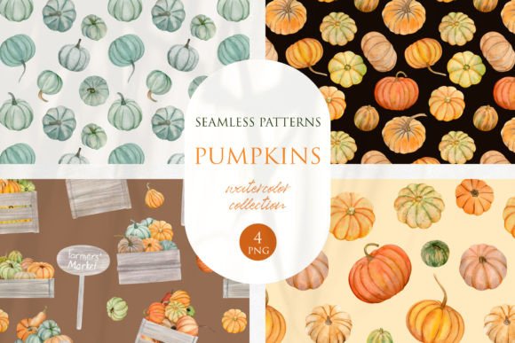 Watercolor Pumpkin Seamless Patterns PNG